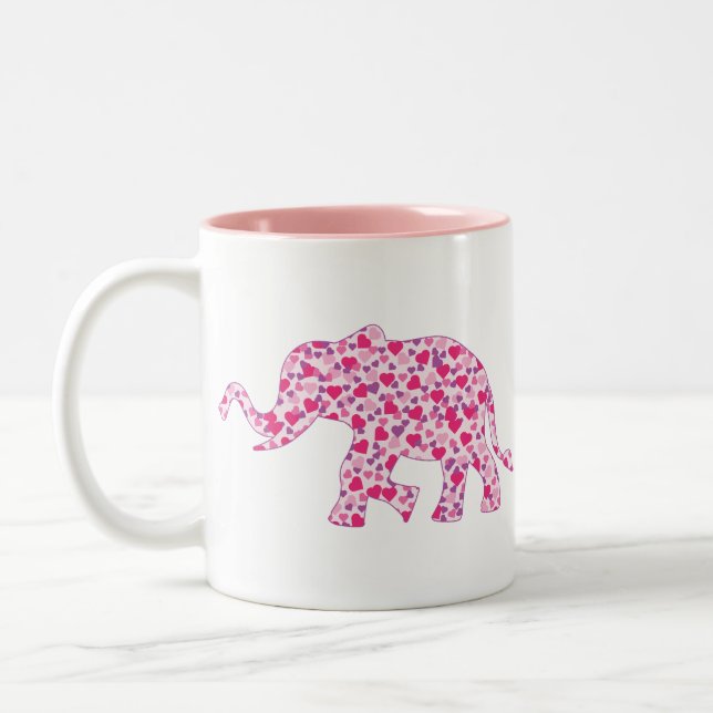 Elefantenrosa und Lila Herzen Zweifarbige Tasse (Links)