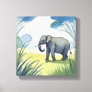 Elefantensafari Schöne Natur Aquarell Leinwanddruck