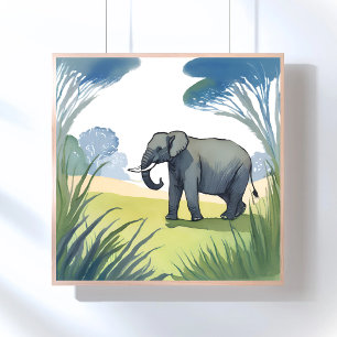 Elefantensafari   Wunderschöne Natur Aquarell  Poster