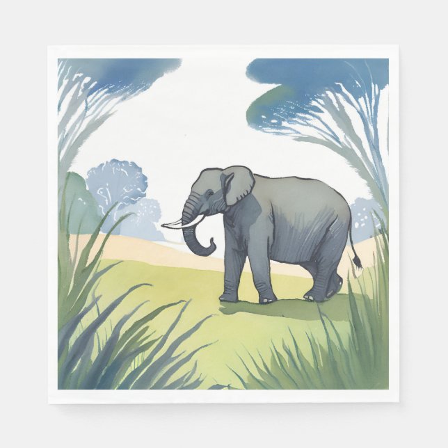 Elefantensafari | Wunderschöne Natur Aquarell  Serviette (Vorderseite)