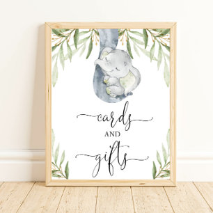 Elefantensafarikarten und Geschenke Babyduschzeich Poster