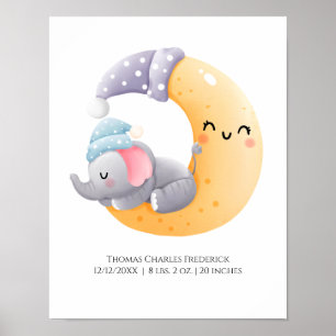 Elefantenschlafen auf dem Mond Personalisierte Geb Poster