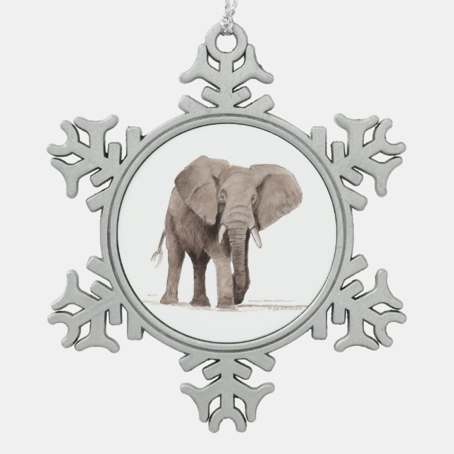 Elefantenschmuck Schneeflocken Zinn-Ornament (Vorderseite)