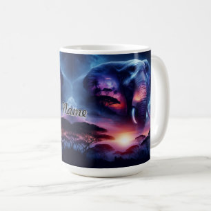 Elefantensilhouette bei Sonnenuntergang Kaffeetasse