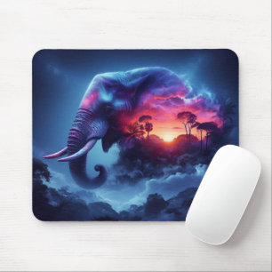 Elefantensilhouette verschmilzt mit lebendigem Son Mousepad