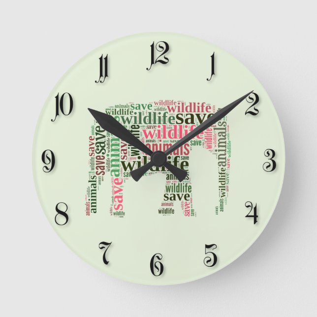 Elefantenwörterwolke Runde Wanduhr (Vorderseite)
