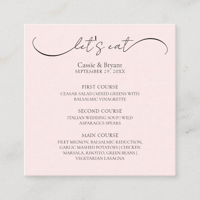 Elegamt Blush Pink Wedding Menu Karte (Vorderseite)