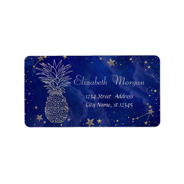 Elegan Ananas Cool Stars Navy Blue Adressaufkleber (Vorne)