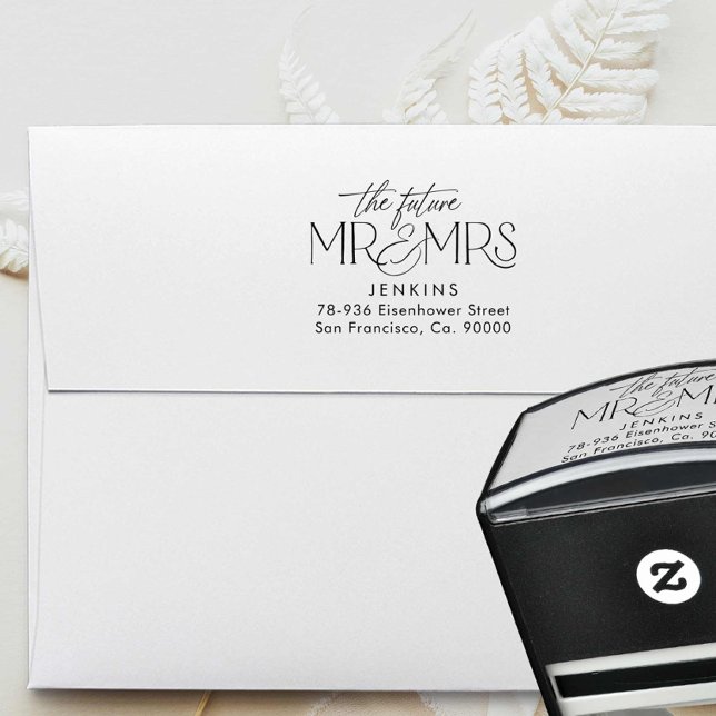 Elegan Future Mr. and Mrs Address Wedding Permastempel (The Future Mr and Mrs Wedding Return Address Stamp)