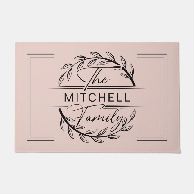 Elegan Mit Monogramm Blush Pink - Familienname Fußmatte (Vorderseite)
