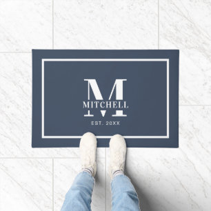 Elegan Mit Monogramm Navy Blue Custom Family Name Fußmatte