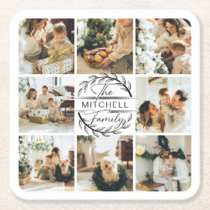 Elegan Modern Monogram, erstes Foto für Familienna Rechteckiger Pappuntersetzer