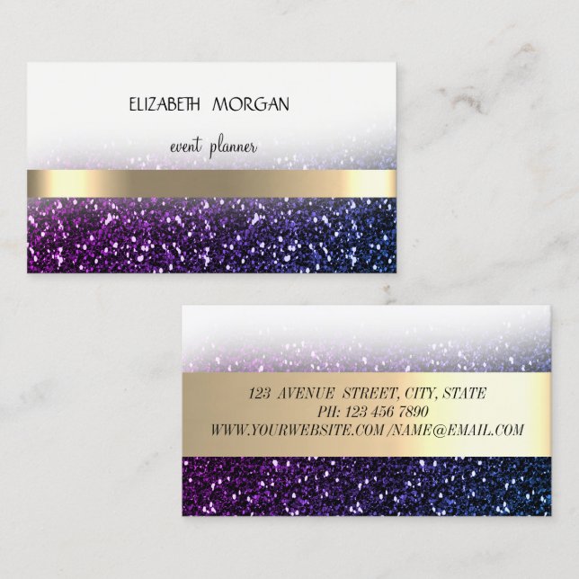 Elegan Modern Ombre Glittery Bokeh ,Gold Streifen Visitenkarte (Vorne/Hinten)