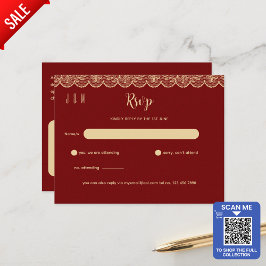 Elegan Red Gold Lace Hochzeit RSVP für Matching In Postkarte