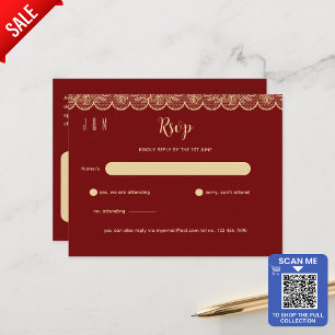 Elegan Red Gold Lace Hochzeit RSVP für Matching In Postkarte