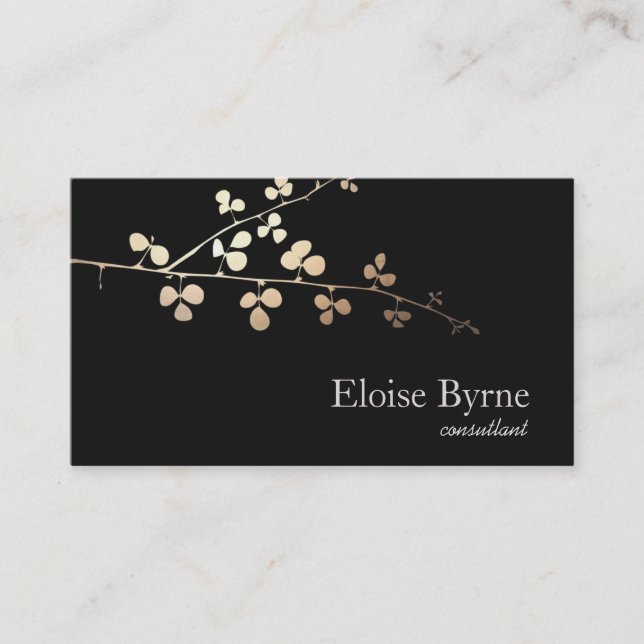 Elegan Tree Branch Gold und Black Visitenkarte (Vorderseite)