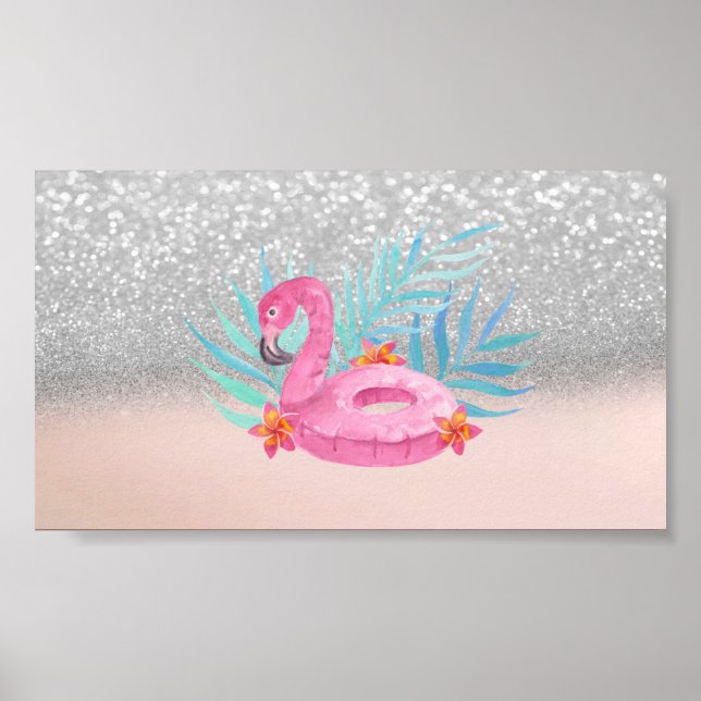 Elegan Trendy Pink Flamingo Silver Glitzer Poster (Vorne)