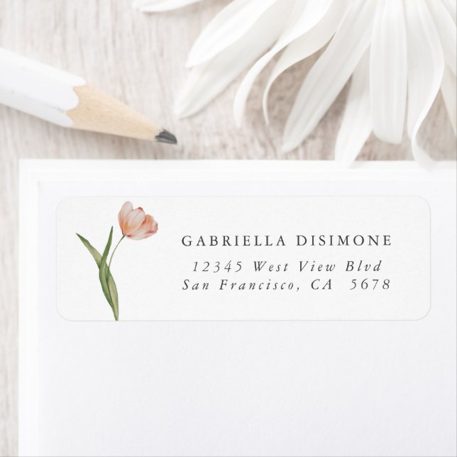 Elegan Watercolor Blush Peach Tulip Rücksendeadres (Insitu)