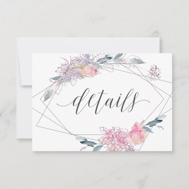 Elegan Watercolor Floral Geometric Wedding Details Einladung (Vorderseite)