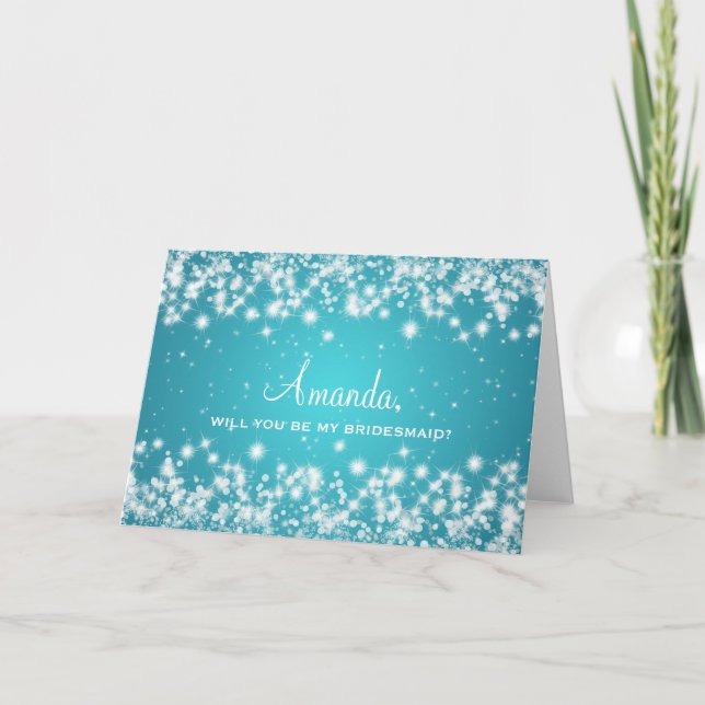 Eleganbe Be My Bridesmaid Winter Sparkle Türkis Einladung (Vorderseite)