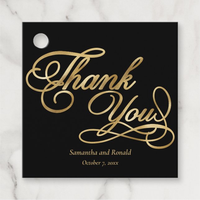 EleganBlack and Imitats Gold Calligraphy Vielen Da Geschenkanhänger (Vorderseite)