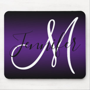 EleganBlack und Royal Lila Ombre Monogram Mousepad