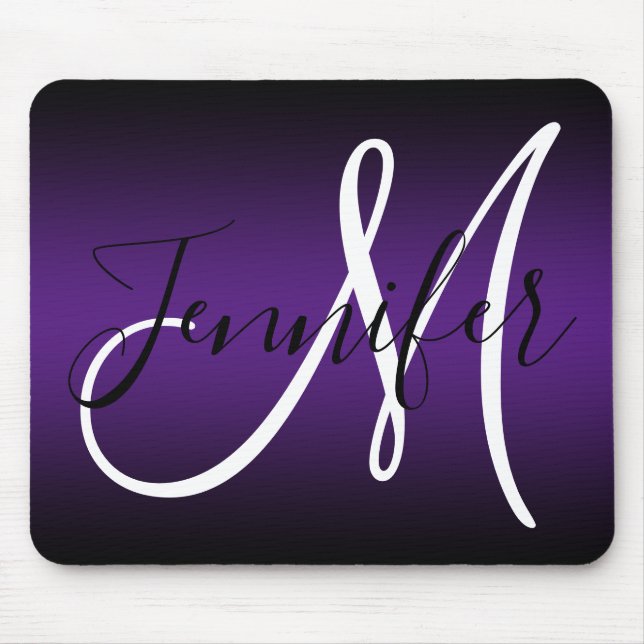 EleganBlack und Royal Lila Ombre Monogram Mousepad (Vorne)