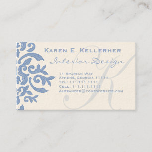 Eleganblau und Cream Damask Letter E Visitenkarte