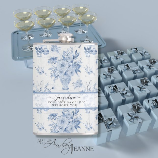 EleganBlue n White Floral Classic Bridesmaid Flachmann (Von Creator hochgeladen)