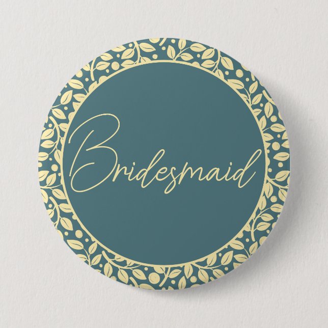 EleganBlue und Cream Leaf Bridesmaid Button (Vorderseite)