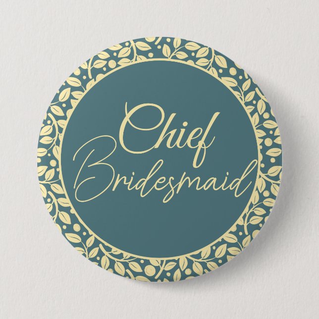 EleganBlue und Cream Leaf Chief Bridesmaid Button (Vorderseite)