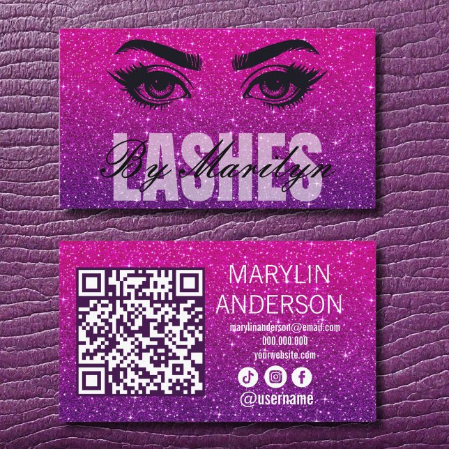 EleganBold Glitzer Ombre Lash Tech QR Code Visitenkarte (Von Creator hochgeladen)
