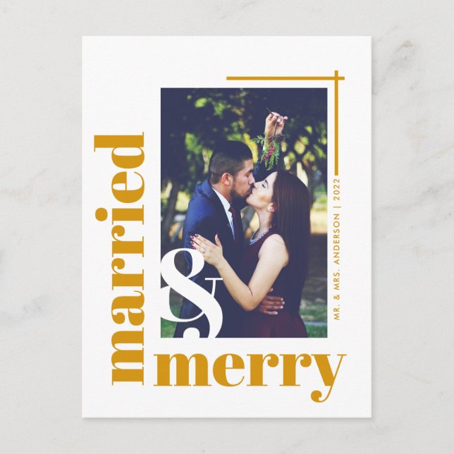 EleganBold Verheiratet und Merry Foto Weihnachten Postkarte (Vorderseite)