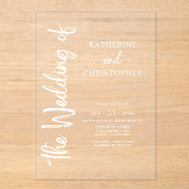 EleganBold White Script Wedding Clear Acryleinladungen