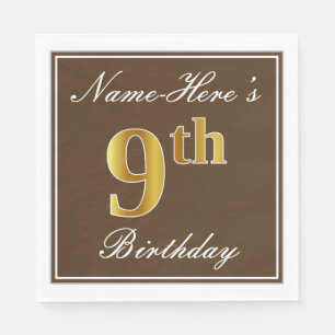 Eleganbraun, Imitate Gold 9. Geburtstag; Individue Serviette