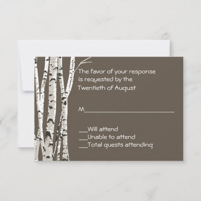 Eleganbraun mit Birch Trees Wedding RSVP Card (Vorderseite)
