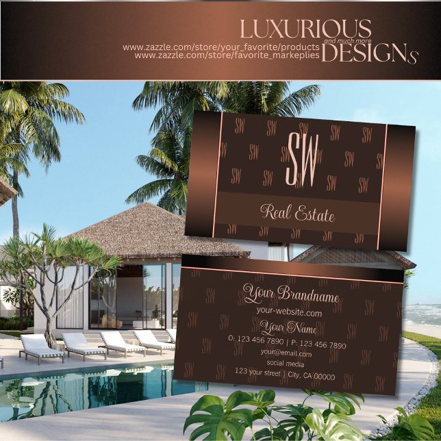 Eleganbraun mit Monogramm-Muster Beruflich Visitenkarte (Von Creator hochgeladen)