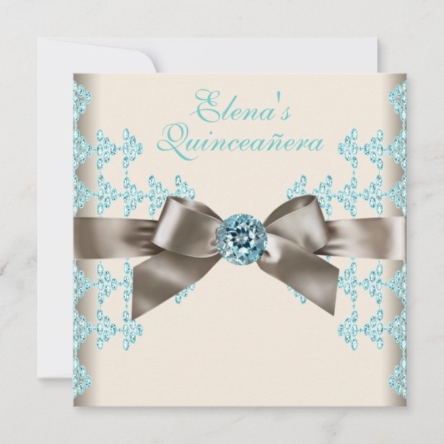Eleganbraun und Aquamarin Blue Quinceanera Einladung (Vorderseite)