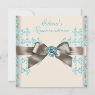 Eleganbraun und Aquamarin Blue Quinceanera Einladung