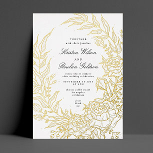 Elegance Black Florals GOLD Wreath Wedding Folieneinladung