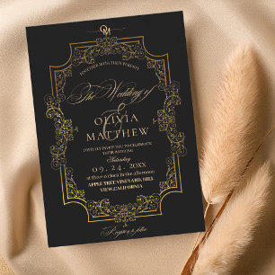 Elegance Black & Gold Foto Wedding Einladung