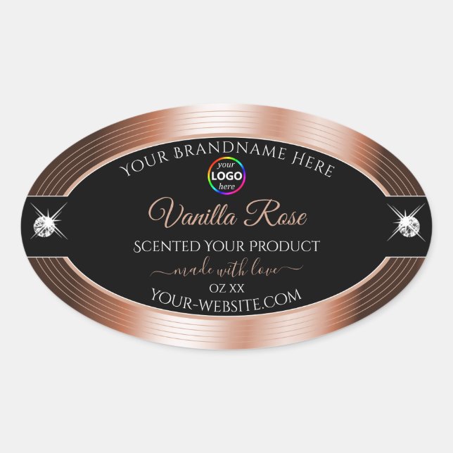 Elegance Black Shiny Rose Gold Logo-Label Ovaler Aufkleber (Vorderseite)