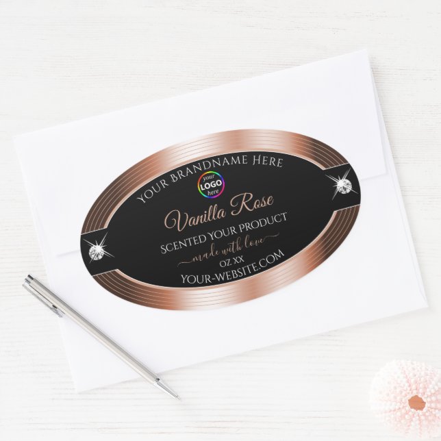 Elegance Black Shiny Rose Gold Logo-Label Ovaler Aufkleber (Umschlag)