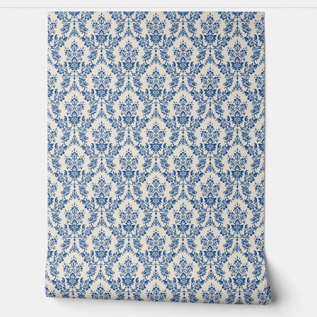 ELEGANCE Blue Damask Nahtloses Muster Tapete (Abrollen)