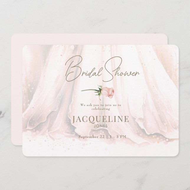Elegance Blush Rose Wedding Dress Brautparty Einladung (Vorne/Hinten)