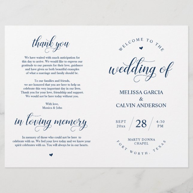 Elegance Classy Wedding Zeremony Foldable Programm (Vorderseite)