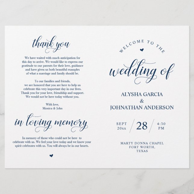 Elegance Classy Wedding Zeremony Foldable Programm (Vorderseite)