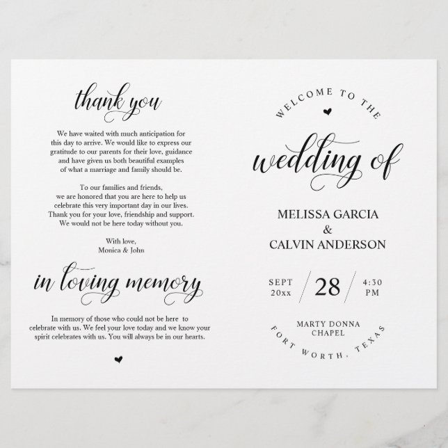 Elegance Classy Wedding Zeremony Foldable Programm (Vorderseite)
