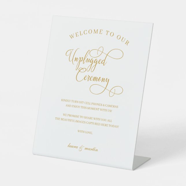 Elegance Gold Script Unplugged Zeremonie Sockelschild (Vorderseite)
