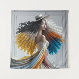 Elegance im Kontrast zu lockig haarigen Frauentape Wandteppich